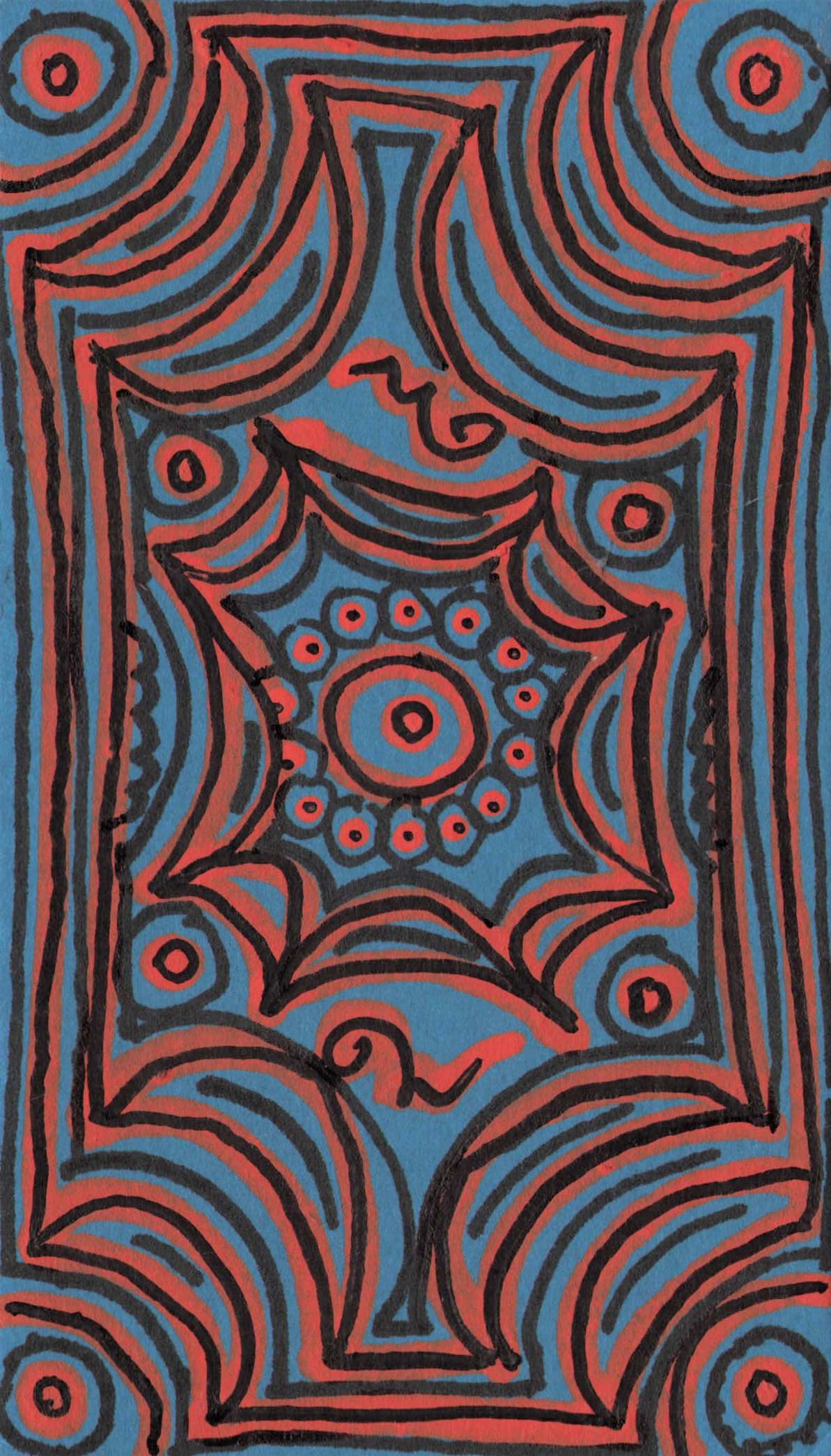 Contact card. Black and orange graphic design on Aqua card.